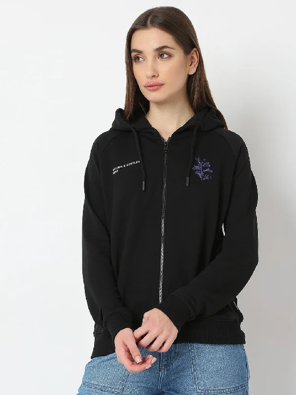 Spykar Black Full Sleeves Hooded Sweatshirt For Women Sophisticated Women's Tailored Spykar Black Full Sleeves Hooded Sweatshirt For Women Sophisticated Women's Tailored
