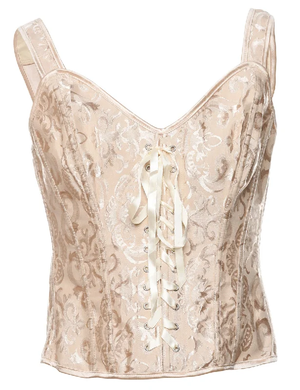 Classic Beige Metallic Jacquard Bustier  - M Relaxed Women's Beachy