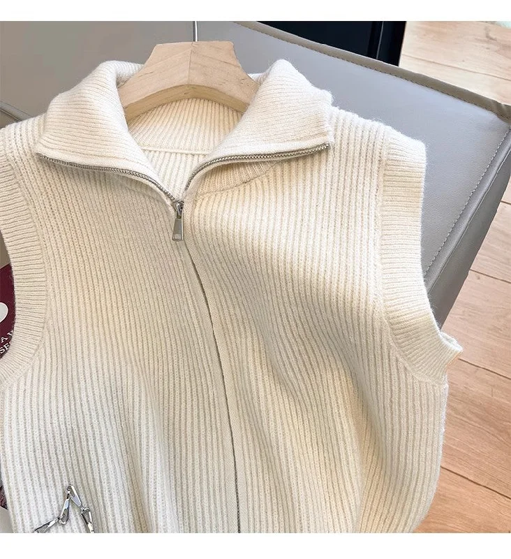 Retro stand-up collar knitted vest for women new design simple zipper sweater vest trendy S5006 Traditional Women's Wool Retro stand-up collar knitted vest for women new design simple zipper sweater vest trendy S5006 Traditional Women's Wool