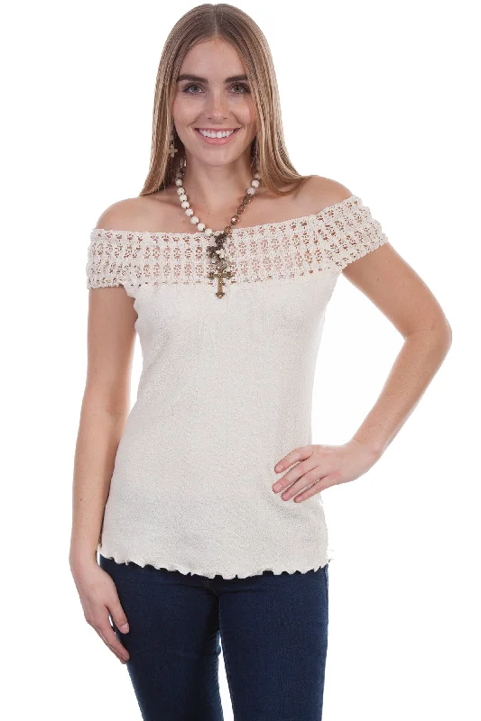 Scully Womens Natural 100% Cotton Crochet S/S Tunic Contemporary 