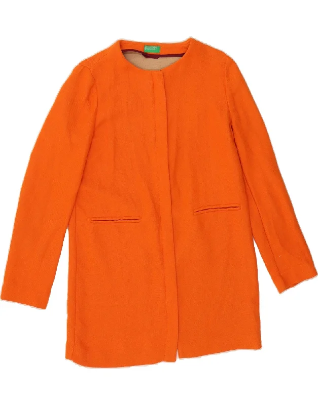 BENETTON Womens Overcoat UK 14 Medium Orange Traditional Women's 