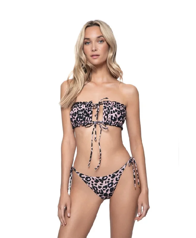 SALE PQ Swim Nala Remi Ruched Bandeau Top Bold Women's Animal Print