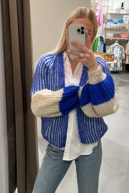 Noella - Liana Knit Cardigan - Cream Cobalt Blue