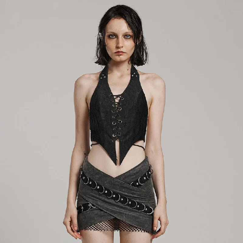 Women's Punk Irregular Ripped Halterneck Vest Hip Women's Retro