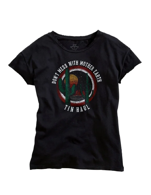 Tin Haul Womens Black 100% Cotton Mother Earth S/S T-Shirt Athletic Women's High - 