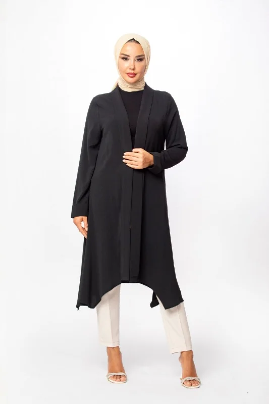 Crepe Waterfall Cardigan - Black Youthful Women's Pop