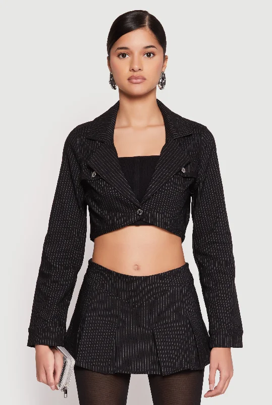 Almost Famous Pinstripe Cropped Blazer Compression