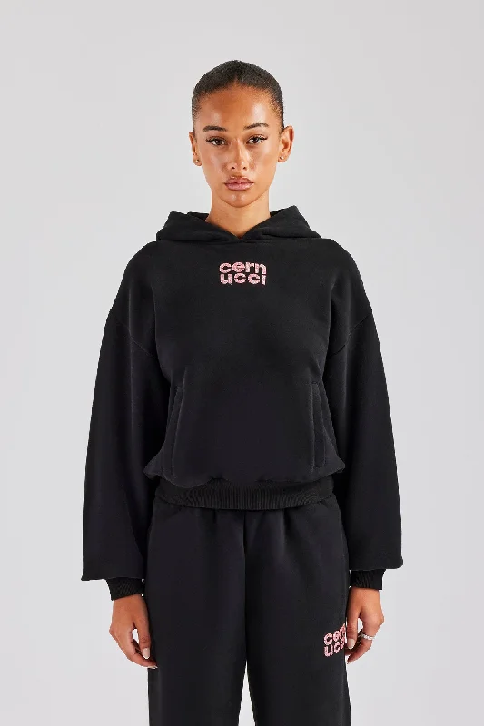Glitter Applique Oversized Hoodie - Black Artistic Women's Avant - 