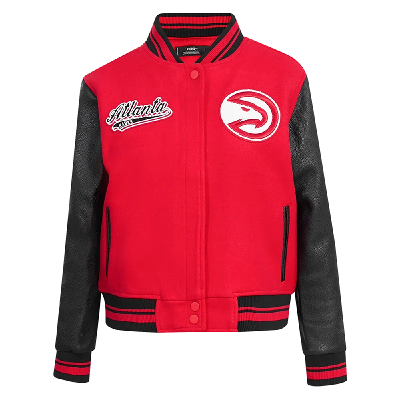 NBA ATLANTA HAWKS SCRIPT TAIL WOMEN'S WOOL VARSITY JACKET (RED/BLACK)