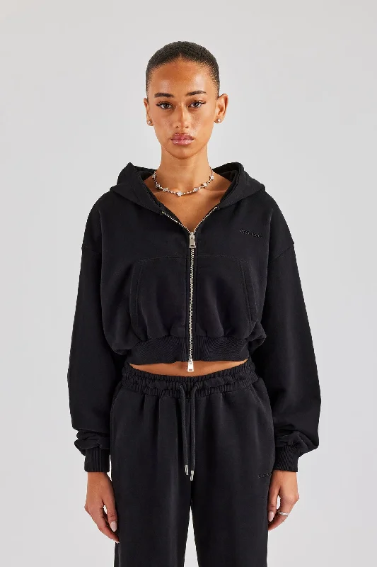 Cernucci Cropped Zip Through Hoodie - Black