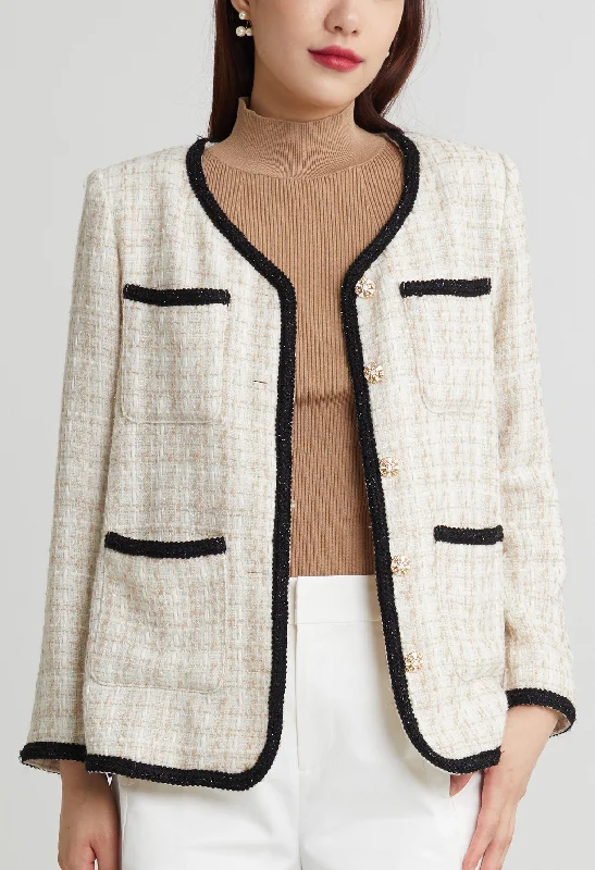 Classic Tweed Gold Button Jacket Stylish Women's Neon