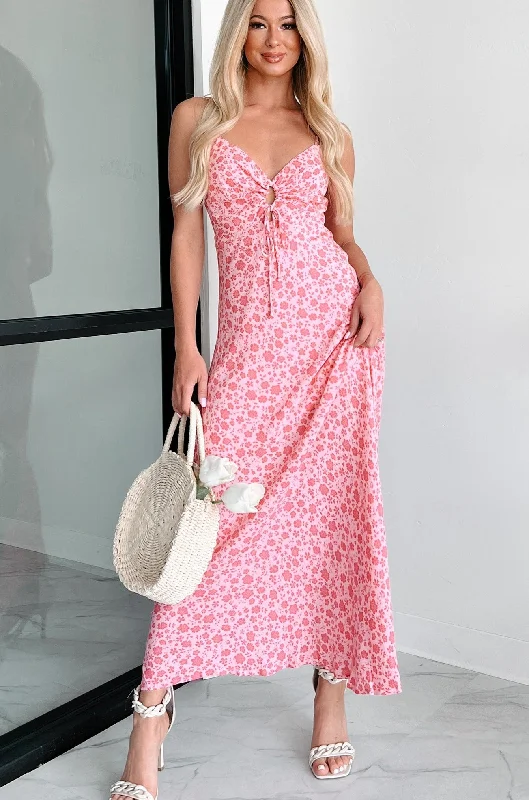 Charismatic Appeal Tie-Front Floral Maxi Dress (Pink Multi) Scandinavian