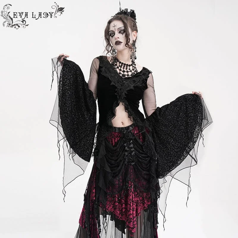 Women's Gothic Ripped Mesh Long Sleeved Crop Top Refined Women's Classic 