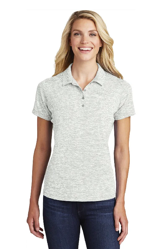 Sport-Tek Womens Electric Heather Moisture Wicking Short Sleeve Polo Shirt - Silver Grey Electric Women Sport-Tek Womens Electric Heather Moisture Wicking Short Sleeve Polo Shirt - Silver Grey Electric Women
