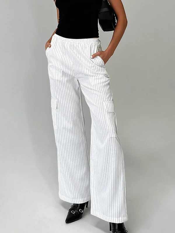 BerryBetty - Pinstripe Pockets Cargo Pants Stylish Women's Neon