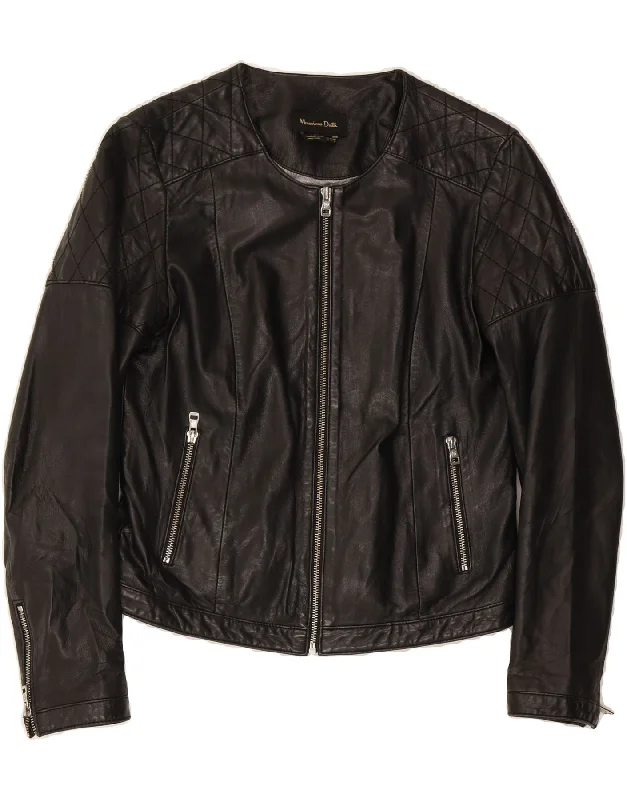MASSIMO DUTTI Womens Leather Jacket UK 10 Small Black Leather Biker Women