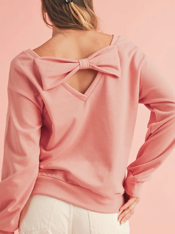 Bow Cutout Round Neck Long Sleeve Sweatshirt Stylish Women's Tropical 