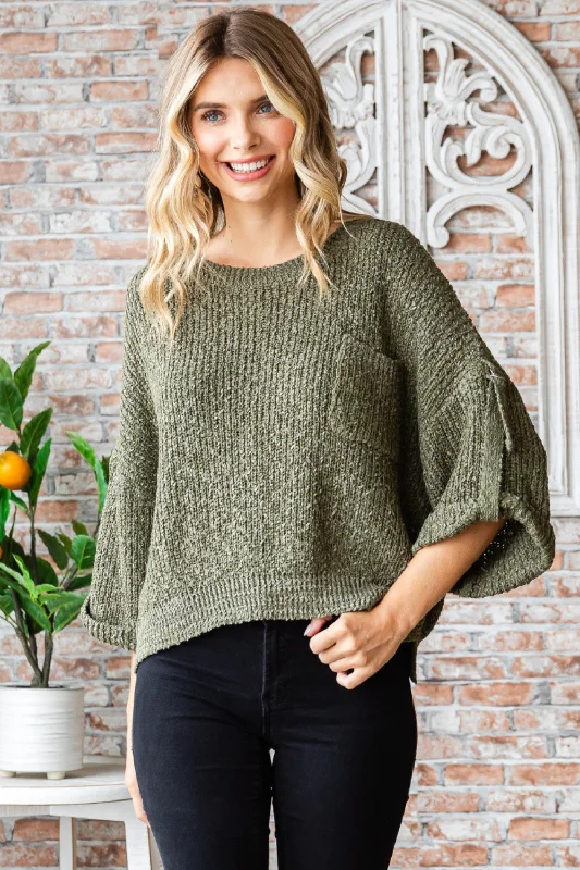Veveret Round Neck Roll-Up Sweater Modern Women's 