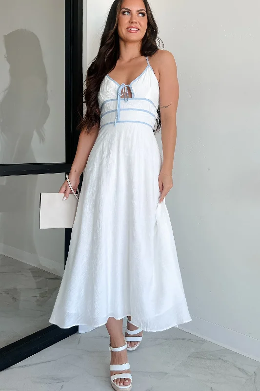 Seaside Symphony Halter Midi Dress (White/Blue) Tough Women's Military - inspired
