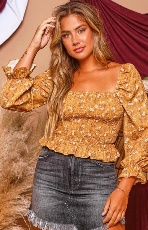 Smocked Mustard Floral Top