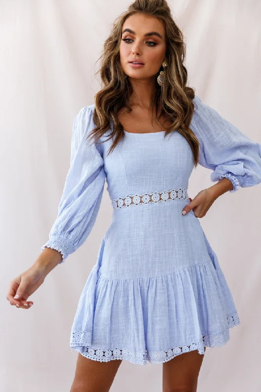 Sweetheart Corset-Back Lantern Sleeve Dress Lavender Earthy Women's Hemp - based