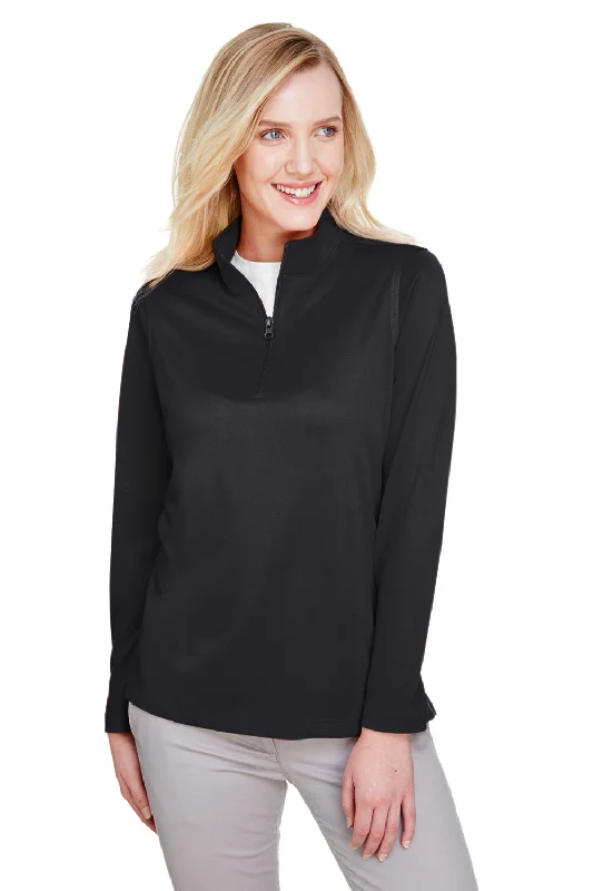 Harriton Womens Advantage Performance Moisture Wicking 1/4 Zip Sweatshirt - Black Modern Women's Tech