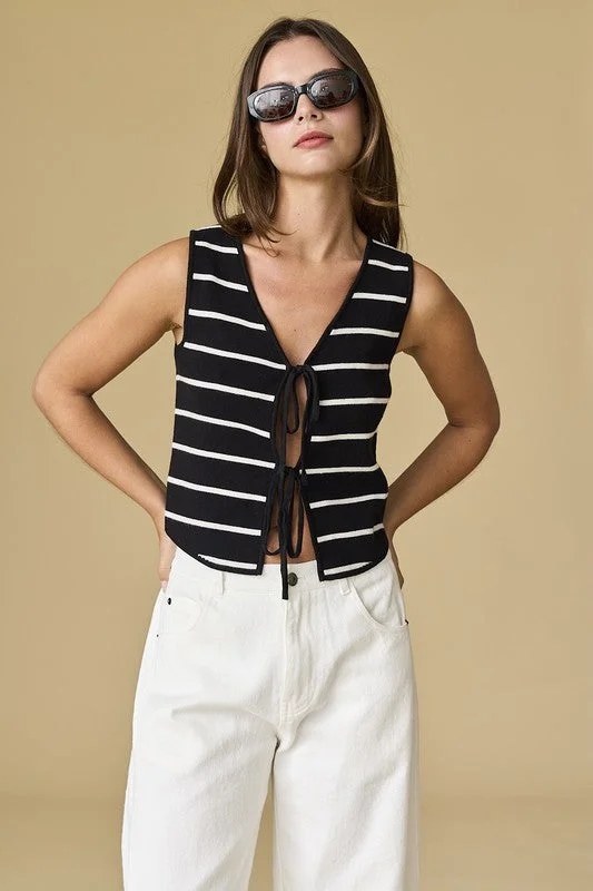 Clara Striped Knit Front Tie Top Youthful Women's Pop