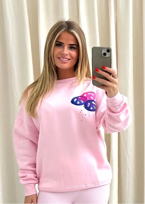 Peace & Love Graffiti Sweatshirt Pink Dapper Women's Bow - adorned