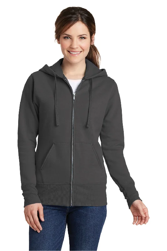 Port & Company Womens Core Pill Resistant Fleece Full Zip Hooded Sweatshirt Hoodie w/ Pockets - Charcoal Grey - Closeout Modern Women's Port & Company Womens Core Pill Resistant Fleece Full Zip Hooded Sweatshirt Hoodie w/ Pockets - Charcoal Grey - Closeout Modern Women's
