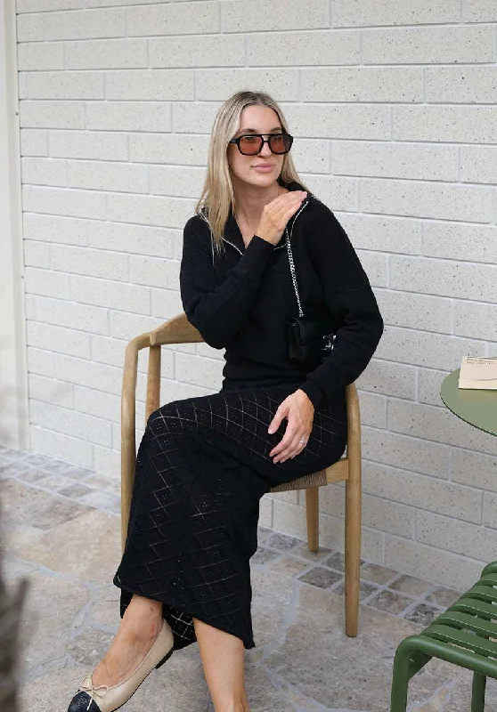 Miann & Co Womens - Maisie Quarter Zip Knitted Jumper - Black Athletic Women's 