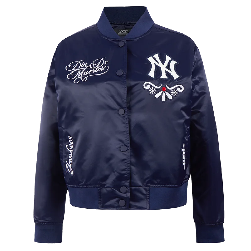 MLB NEW YORK YANKEES SUGAR SKULL WOMEN'S SATIN JACKET (MIDNIGHT NAVY)