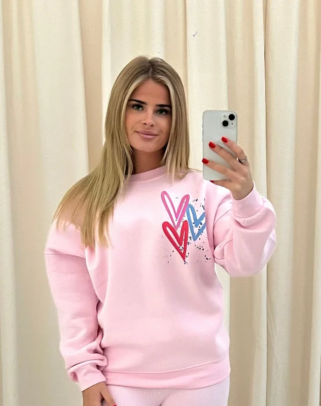 Miss Runway Multicolour Heart Graffiti Sweatshirt Pink Edgy Women's Punk