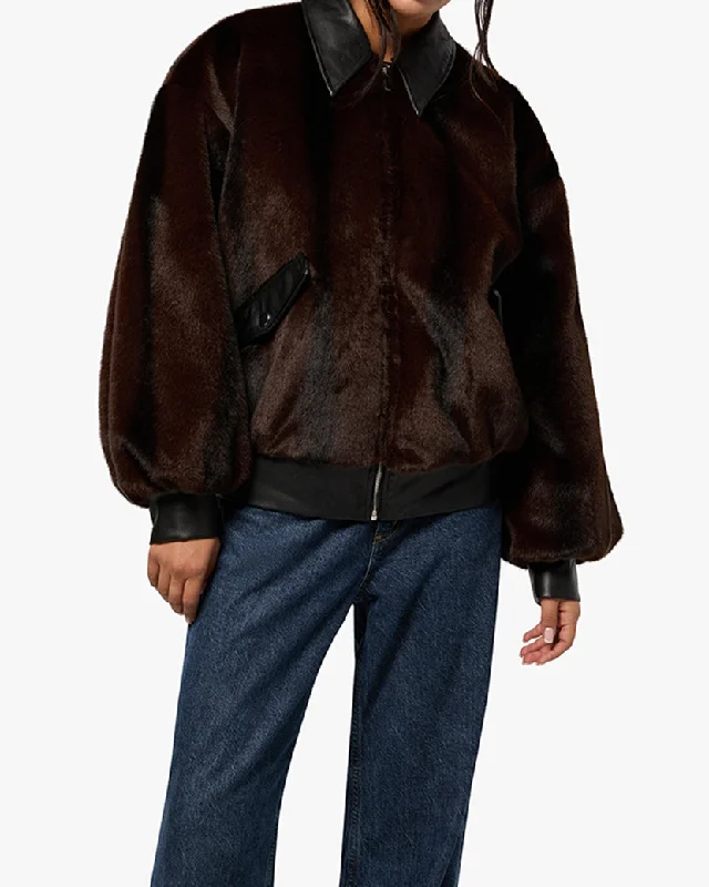 Faux Fur Bomber Jacket Casual Women's Japanese 