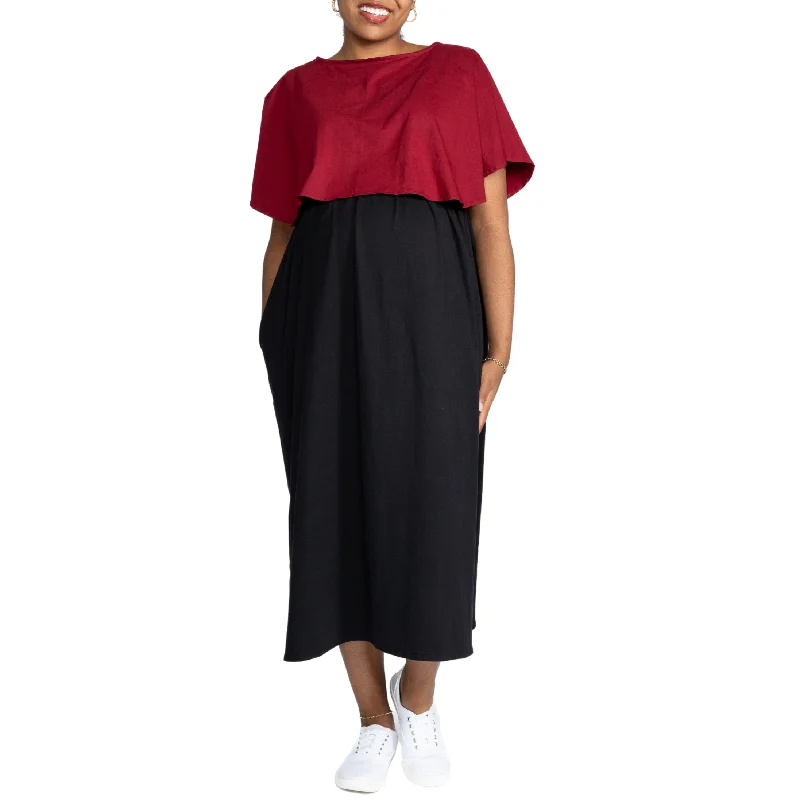 Maroon & Black Nursing Friendly Maternity Maxi Dress [FINAL SALE] Confident Women's High - fashion