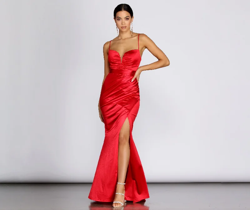 Jessica Satin Lace Up Gown Monochromatic Office Style