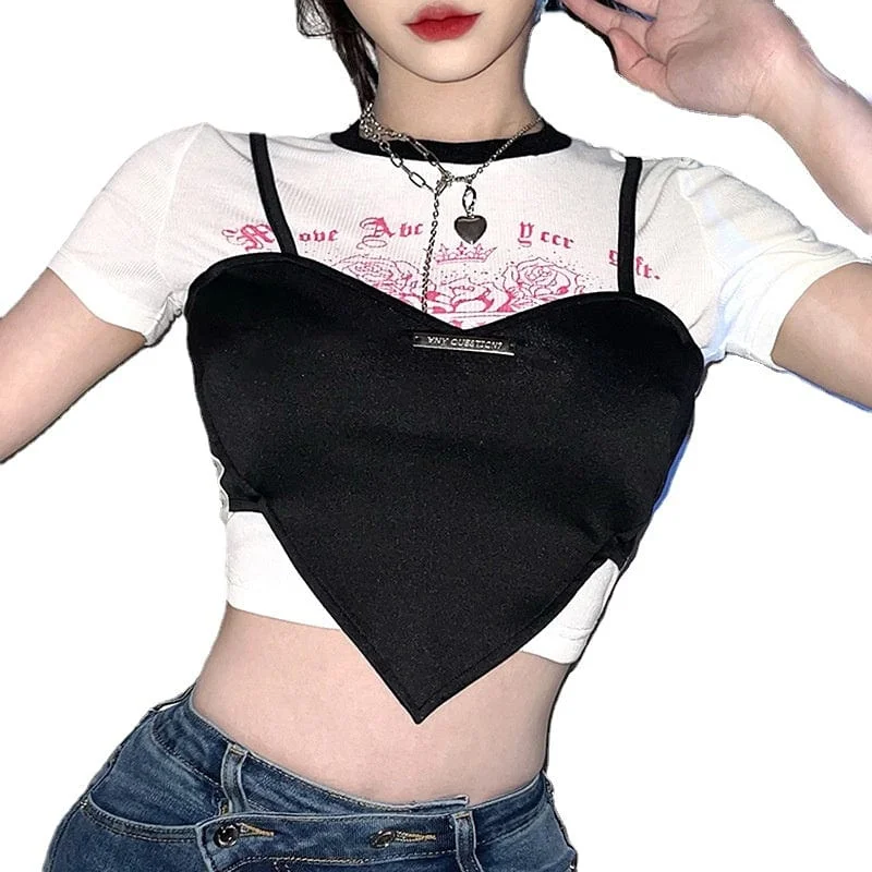 Women's Grunge Cartoon Printed Short Sleeved Crop Top Street