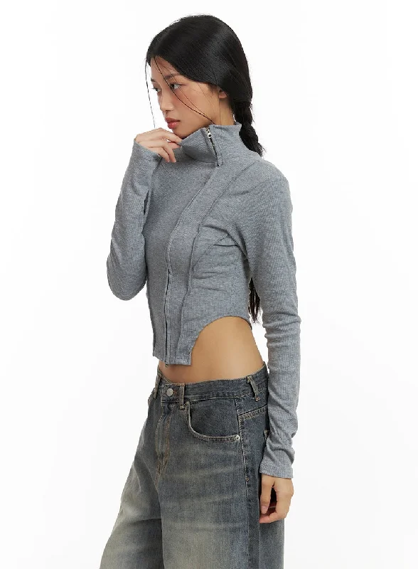 Zip-Up Long Sleeve Crop Top CA424 Australian Beach