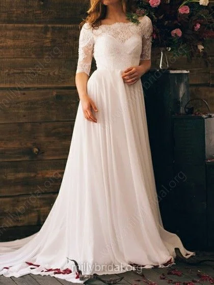 Off-the-shoulder Chiffon Lace And Open Back White Stunning 1/2 Sleeve Wedding Dresses,BD26203 Refined Women's Velvet Off-the-shoulder Chiffon Lace And Open Back White Stunning 1/2 Sleeve Wedding Dresses,BD26203 Refined Women's Velvet