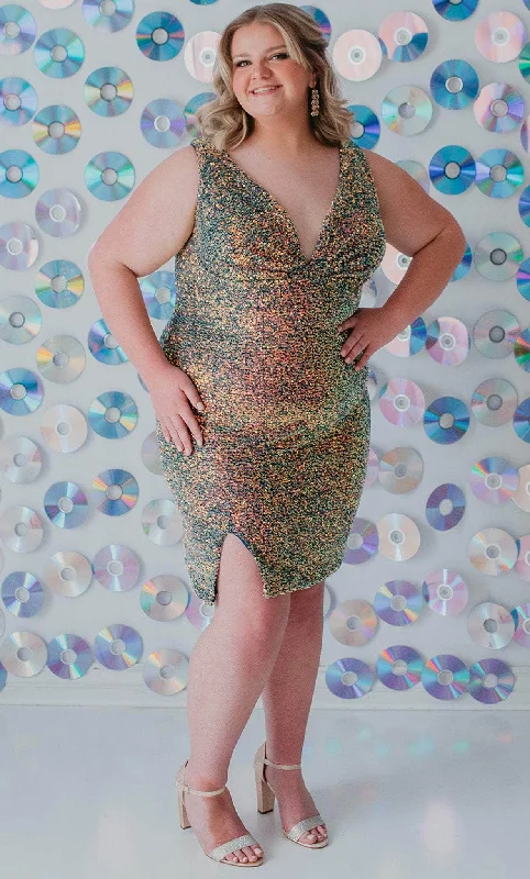 Sydney's Closet SC8110 - Multi-Colored Sequin Sleeveless Cocktail Dress Sleek Women's Sydney's Closet SC8110 - Multi-Colored Sequin Sleeveless Cocktail Dress Sleek Women's
