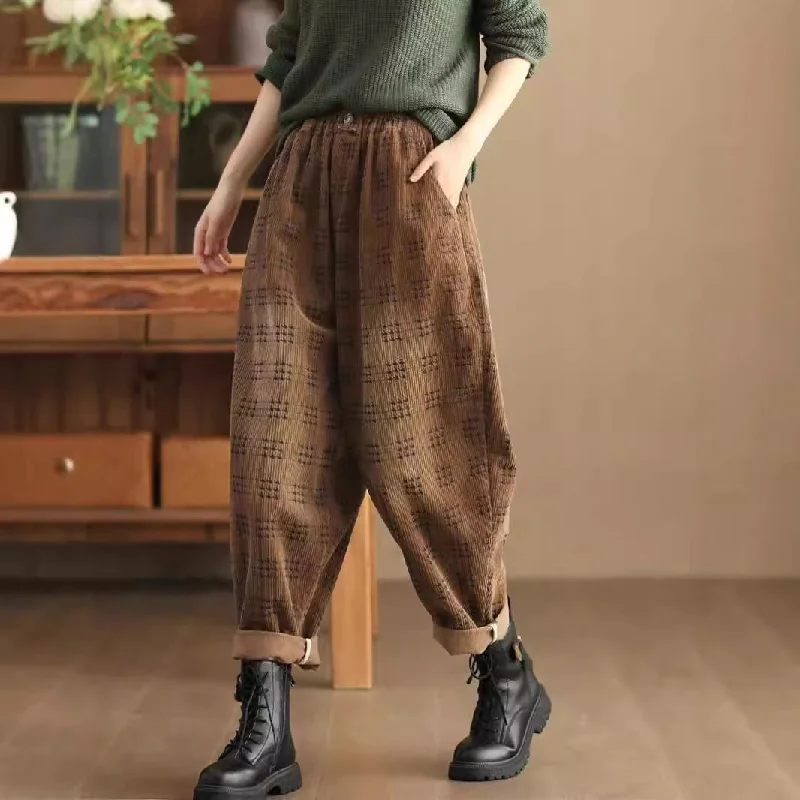 Women Vintage Loose Washed Corduroy Harem Pants Sporty Women's Tennis