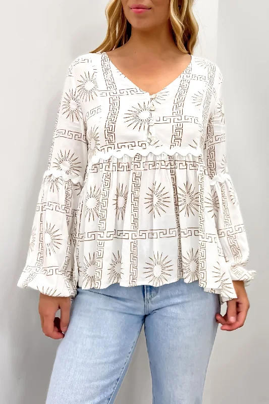 Jacqui Top White Latte Aztec Sophisticated Women's Tailored