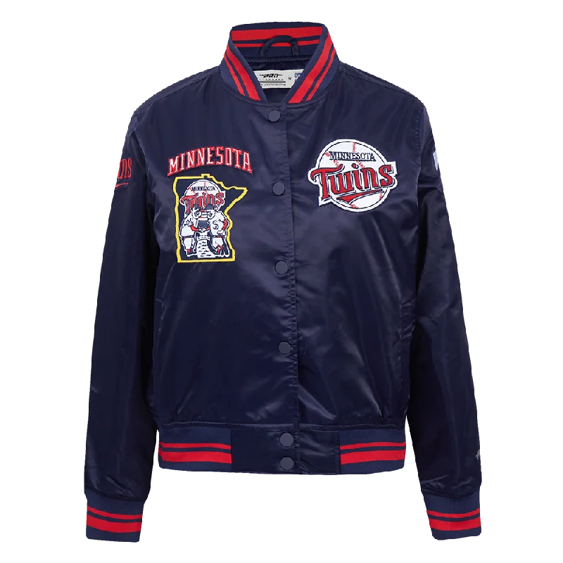 MLB MINNESOTA TWINS RETRO CLASSIC WOMEN'S RIB SATIN JACKET (MIDNIGHT NAVY/RED/MIDNIGHT NAVY) Vacation MLB MINNESOTA TWINS RETRO CLASSIC WOMEN'S RIB SATIN JACKET (MIDNIGHT NAVY/RED/MIDNIGHT NAVY) Vacation