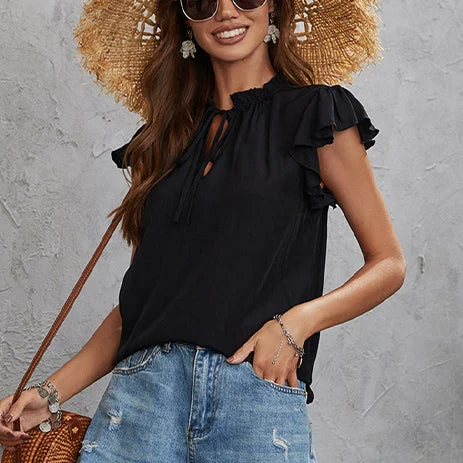 V-Necksolid Color Slim Ruffle T-Shirts Sleeveless Tank Top Wholesale Womens Tops Women