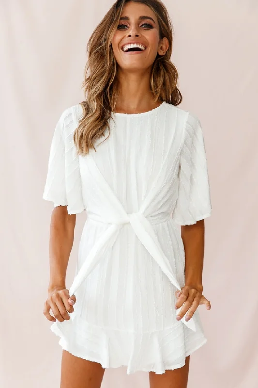 Knowing Tie-Front Frill Hem Dress White Earthy Women's 