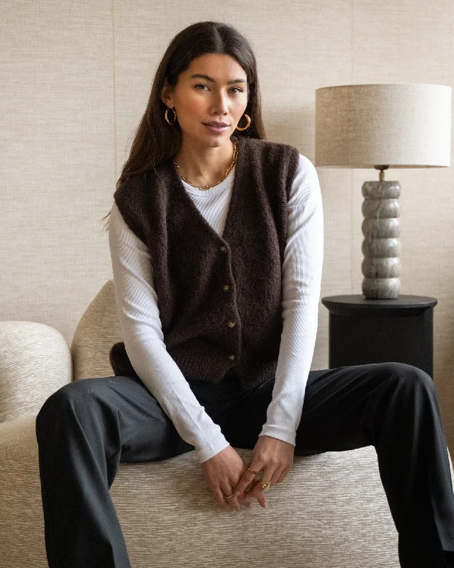 TILTIL Monica Gilet Dark Brown One Size Stylish Women's Tropical 