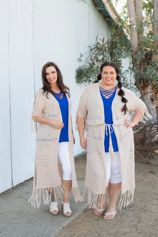 On the Fringe Duster Cardigan Elegant Women's Formal 