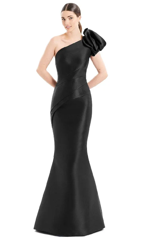 Alexander by Daymor 1673 - Asymmetric Pleated Peplum Evening Gown Sleek Women's Metallic