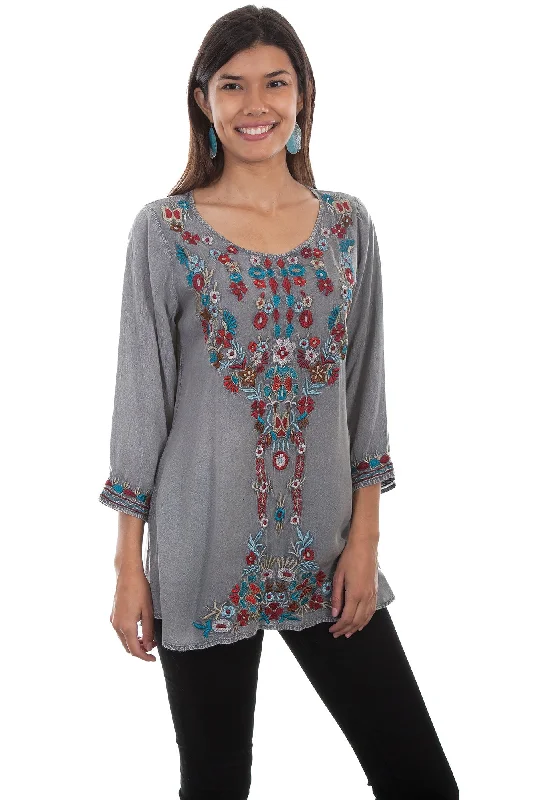 Scully Womens Gray 100% Viscose Bold Floral S/S Blouse Traditional Women's 