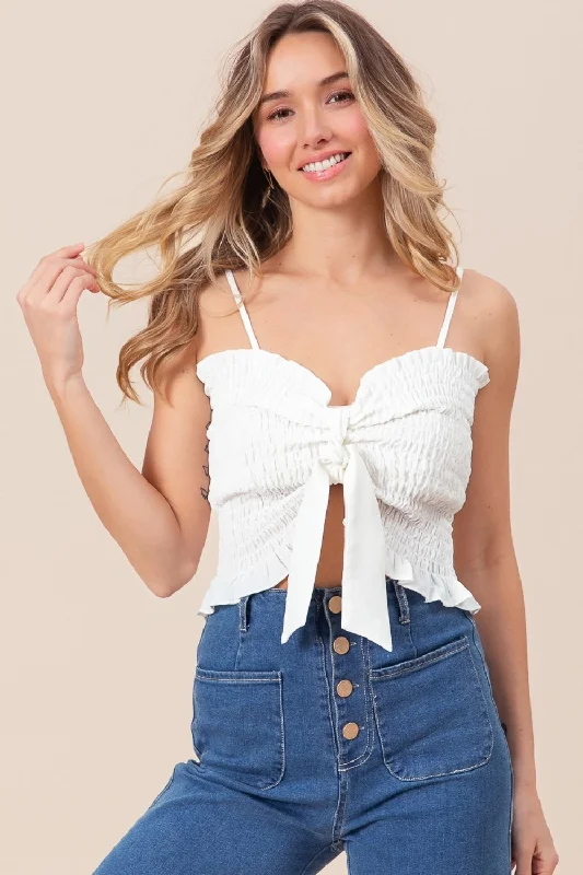 BiBi Ruffled Smocked Ribbon Detail Cami Street