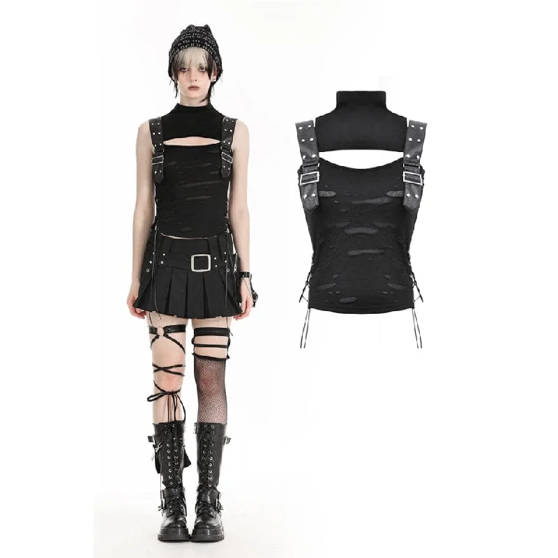 Women's Punk Stand Collar Ripped Vest Traditional Women's 